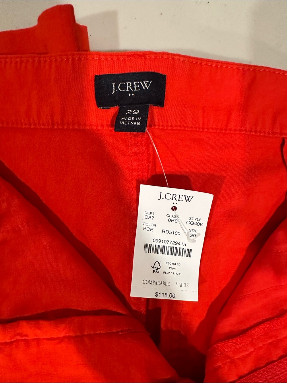 J. Crew Coral-Red Chino Pants